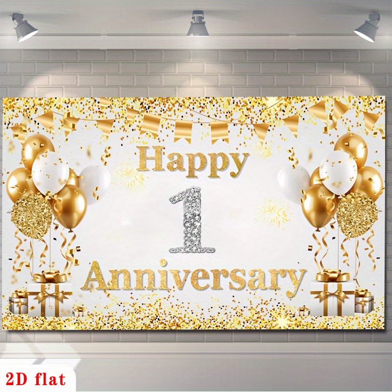 2D Flat Gold White Happy 1st A - Party Banner Gold reseña y precio
