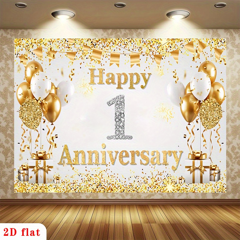2D Flat Gold White Happy 1st A - Party Banner Gold reseña y precio