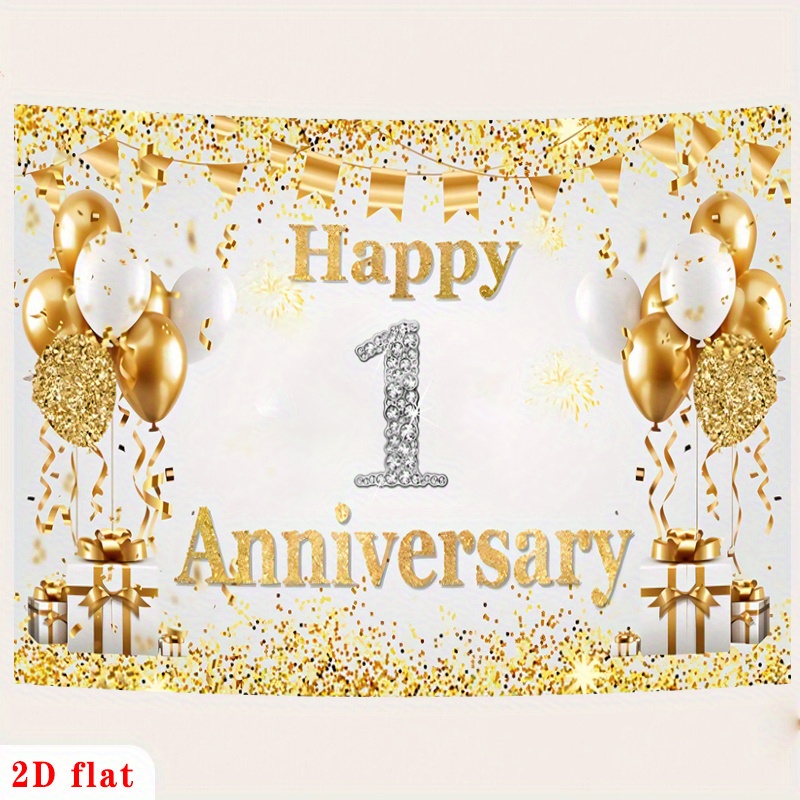 2D Flat Gold White Happy 1st A - Party Banner Gold reseña y precio