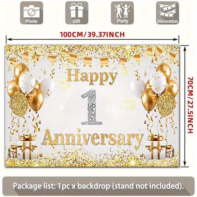 2D Flat Gold White Happy 1st A - Party Banner Gold reseña y precio