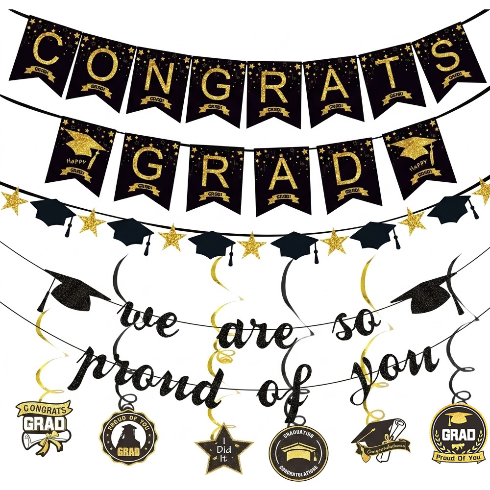Graduation Party Decoration Se - Party Banner Gold reseña y precio