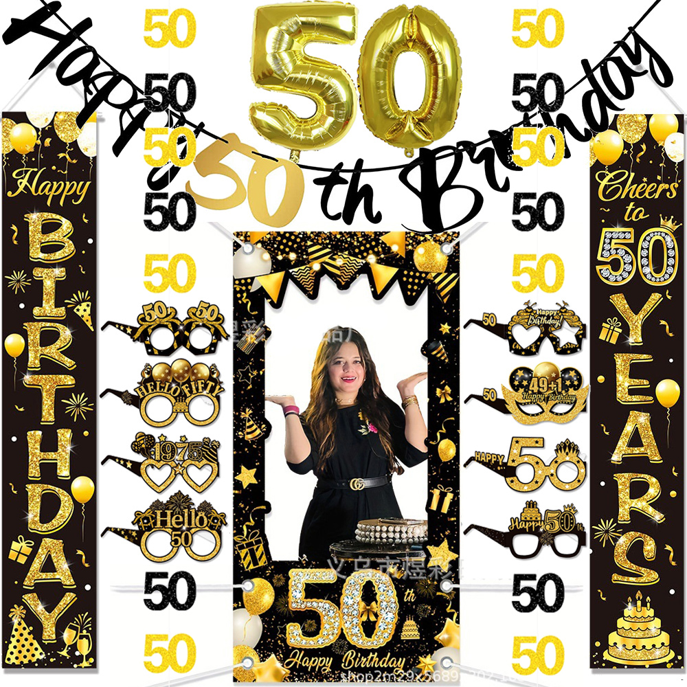 50th Birthday Decoration Black - Party Banner Gold reseña y precio