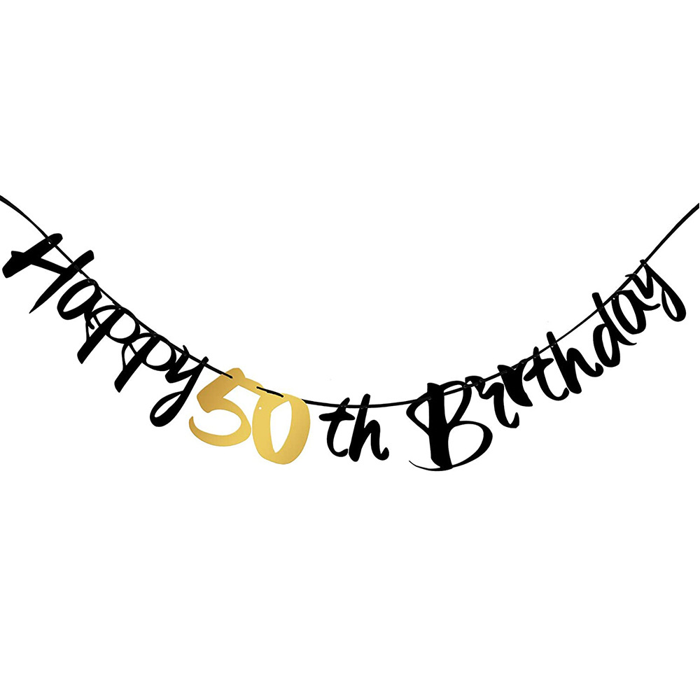 50th Birthday Decoration Black - Party Banner Gold reseña y precio