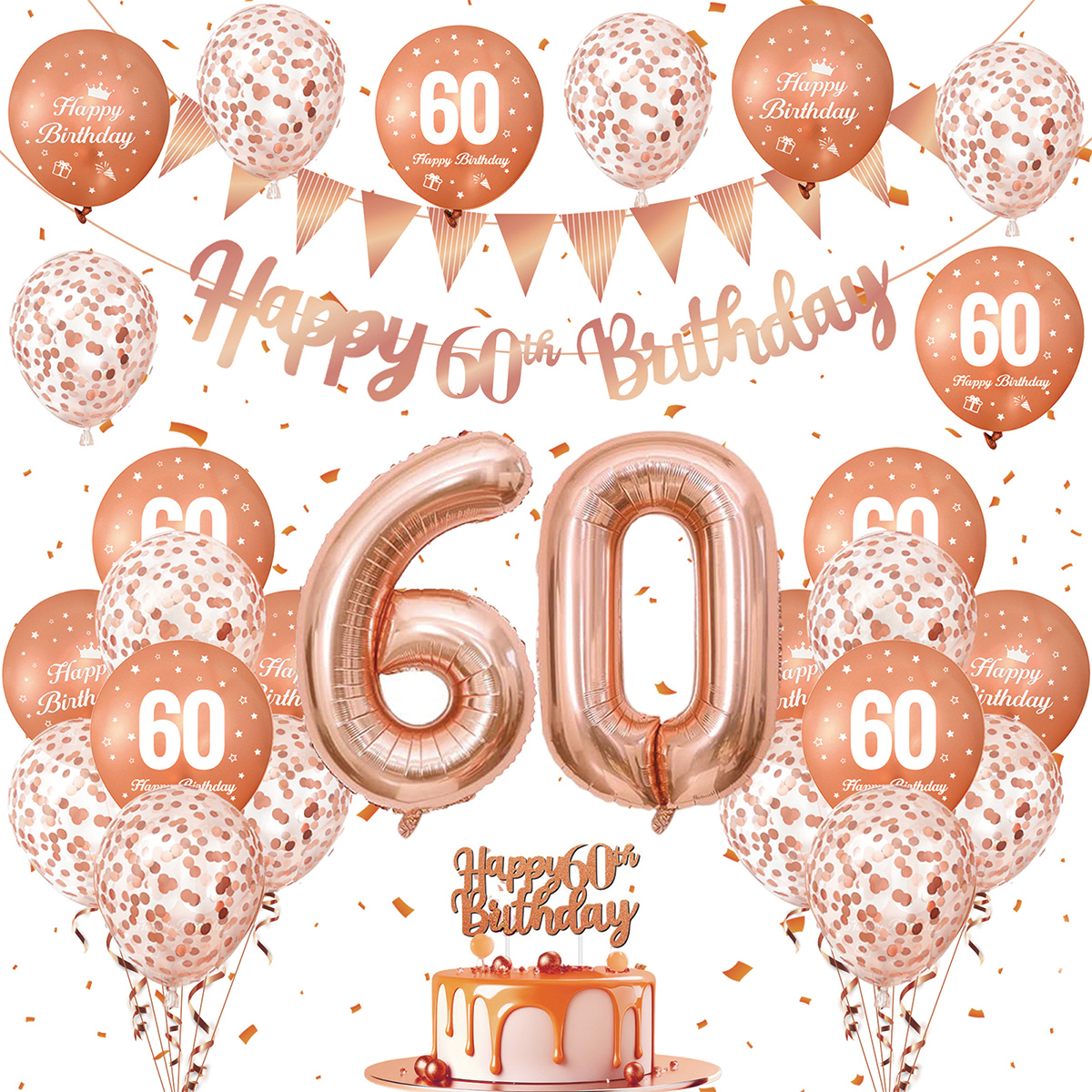 1Set Rose Gold Birthday Decora - Party Banner Gold reseña y precio
