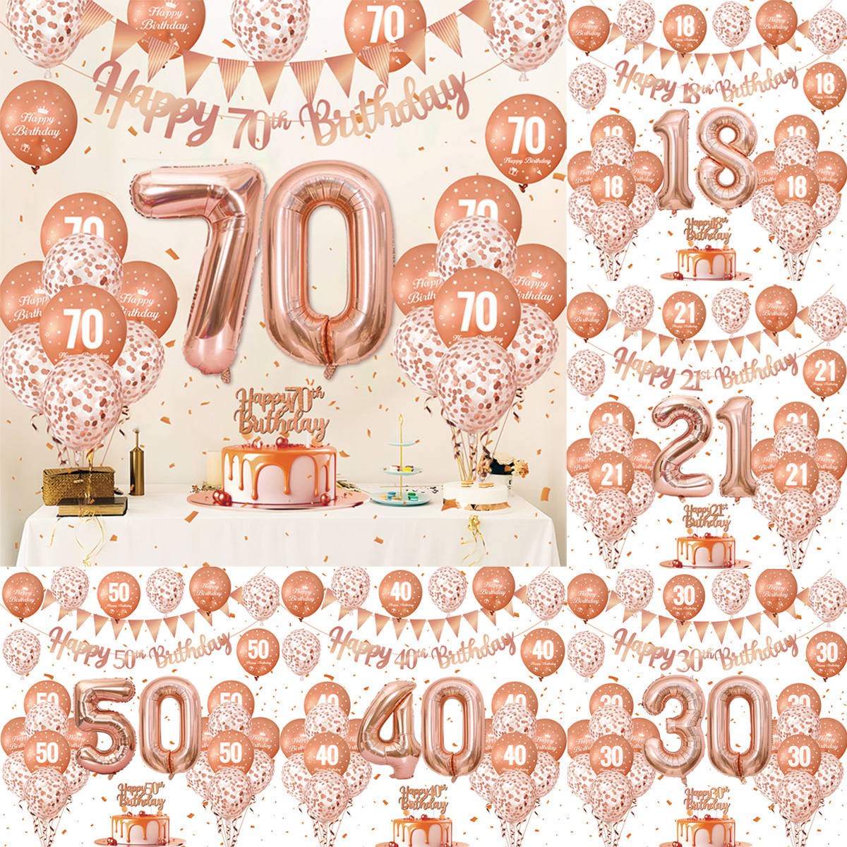1Set Rose Gold Birthday Decora - Party Banner Gold reseña y precio