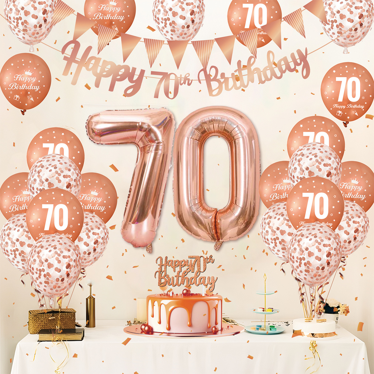 1Set Rose Gold Birthday Decora - Party Banner Gold reseña y precio