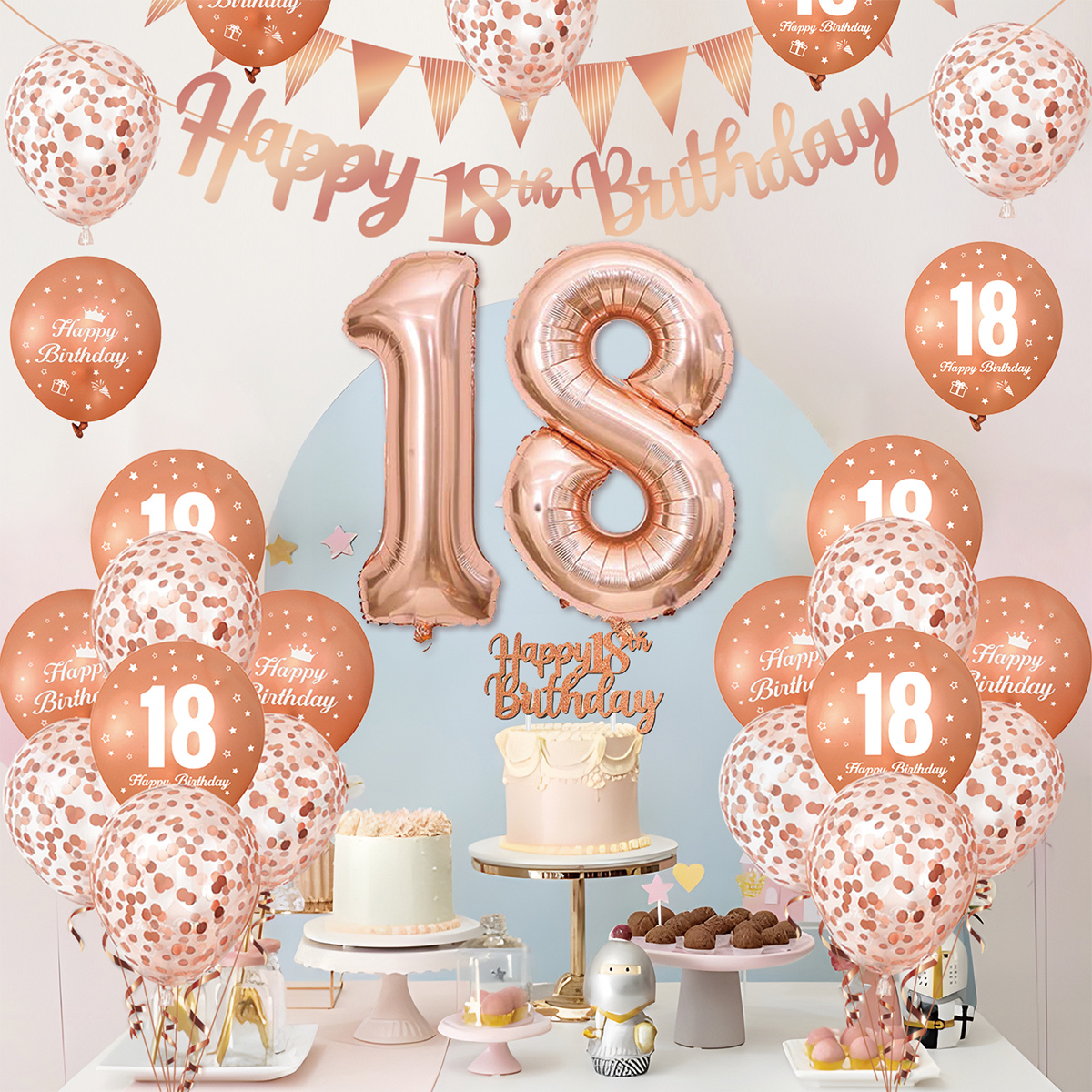 1Set Rose Gold Birthday Decora - Party Banner Gold reseña y precio