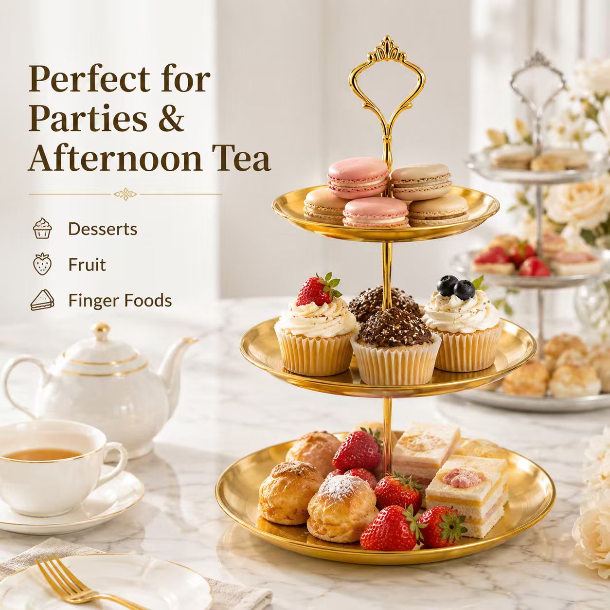 Luxury 3-Tier Gold Cake Stand  - Cupcake Stand Tier reseña y precio