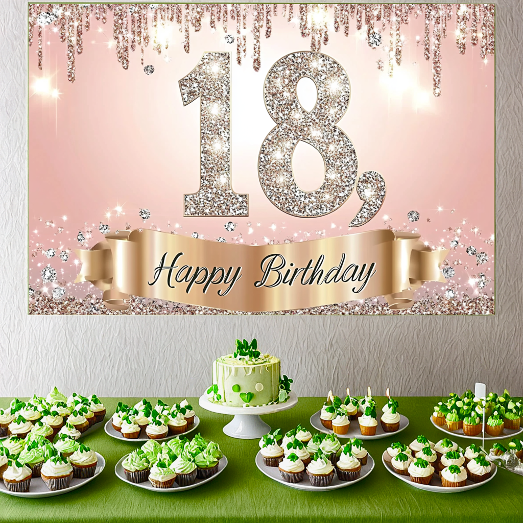 Sweet Gold 18th Birthday Backd - Party Banner Gold reseña y precio