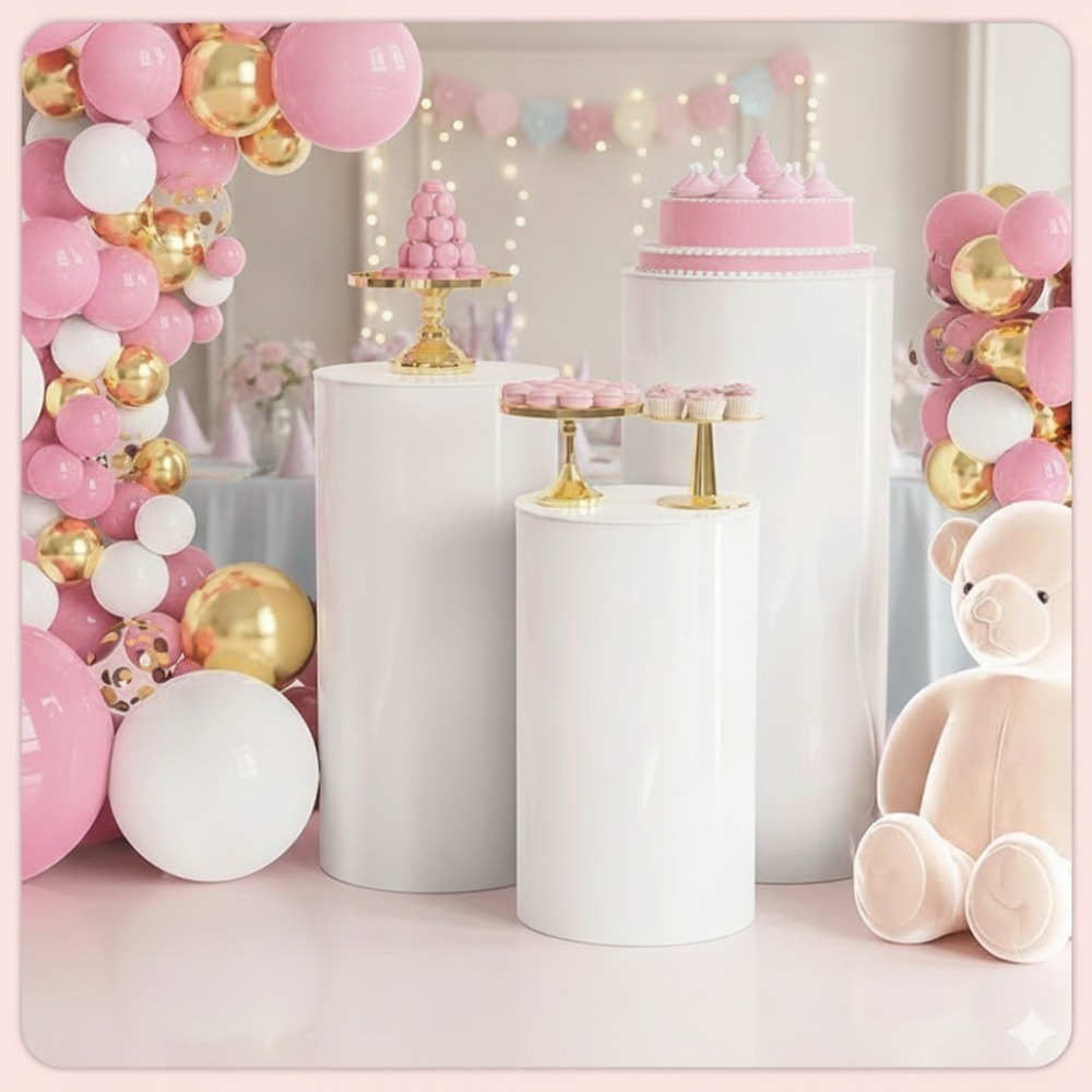 3/5Pcs White Cylinder Pedestal - Dessert Table Backdrop reseña y precio