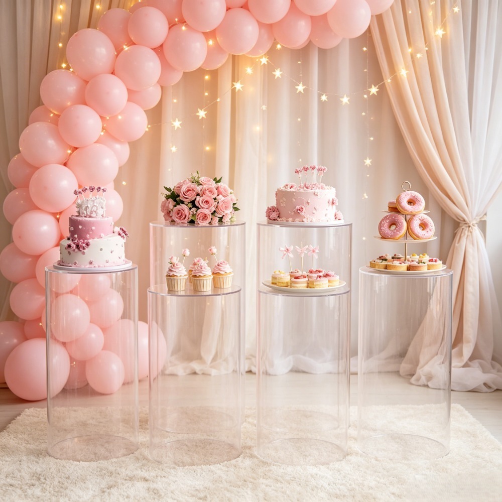 3/5Pcs White Cylinder Pedestal - Dessert Table Backdrop reseña y precio