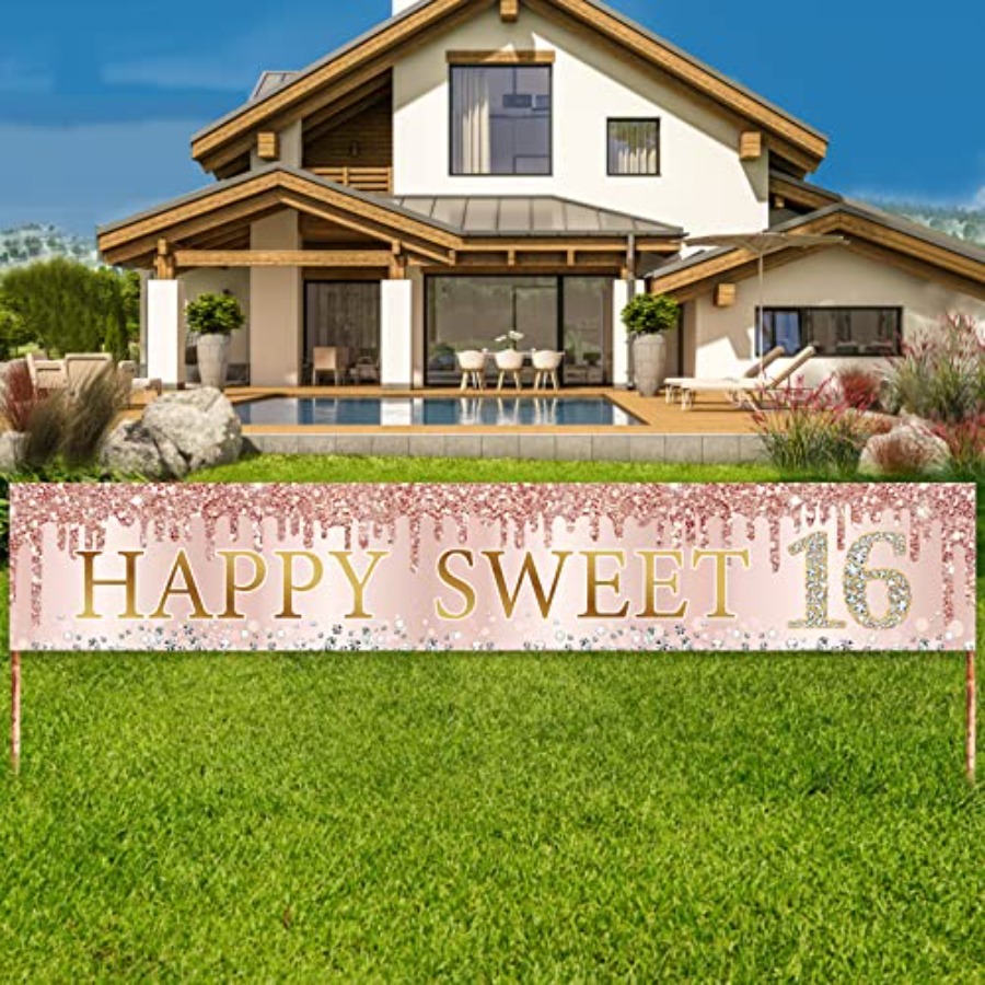 Sweet 16th Birthday Banner Dec - Party Banner Gold reseña y precio