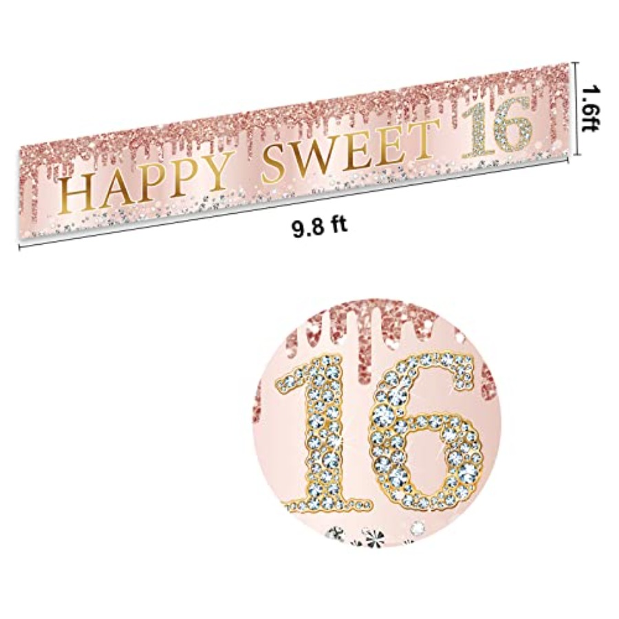Sweet 16th Birthday Banner Dec - Party Banner Gold reseña y precio
