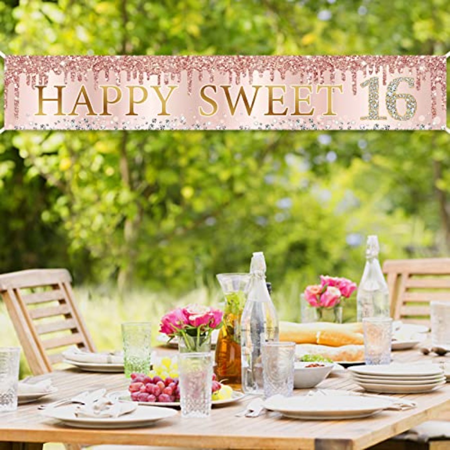 Sweet 16th Birthday Banner Dec - Party Banner Gold reseña y precio
